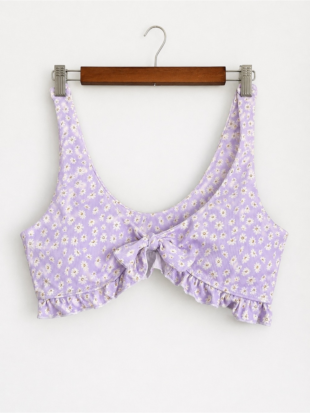 Lilac Lavender Purple Ditsy Daisy Floral Ruffle Bikini Top Size M L